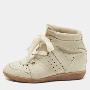 Isabel Marant Grey Suede Bobby Wedge High Top Sneakers Size 36