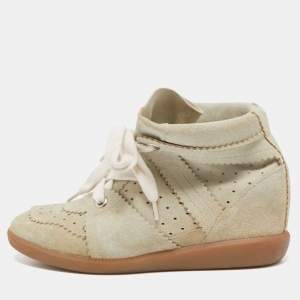 Pre Owned Isabel Marant Beige Suede Bekett Wedge High Top Sneakers Size 38