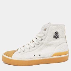 Pre Owned Isabel Marant White/Beige Wool and Suede High Top Sneakers Size 38