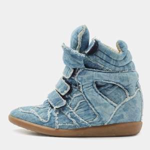 Pre Owned Isabel Marant Blue Denim Bekett Wedge Sneakers Size 40