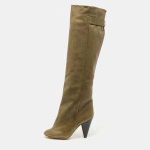Isabel Marant Olive Green Leather Knee Length Boots Size 38
