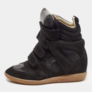 Pre Owned Isabel Marant Black Suede Bekett Wedge Sneakers Size 38
