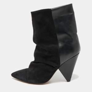 Isabel Marant Black Suede and Leather Pointed Toe Ankle Booties Size 41