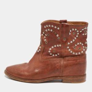 Isabel Marant Brown Leather studded Ankle Boots Size 41