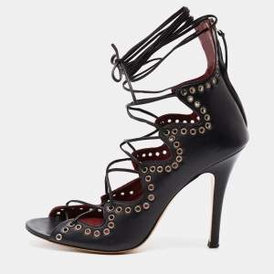 Isabel Marant Black Leather Lelie Ankle Tie Sandals Size 39