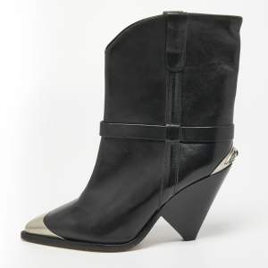 Isabel Marant Black Leather Embellished Pointed Toe Ankle Boots Size 38