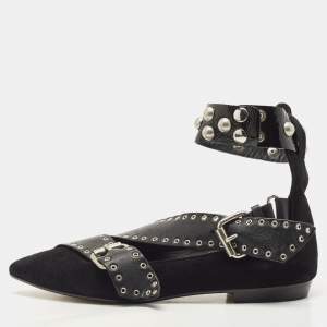 Isabel Marant Black Leather and Velvet Eyelet Ballet Flats Size 38