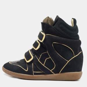 Isabel Marant Black Suede Bekett Wedge Sneakers Size 37
