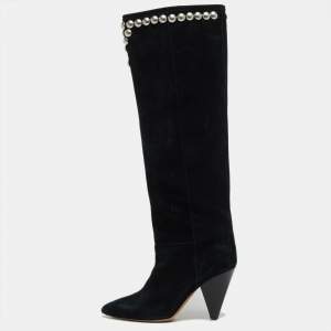 Isabel Marant Black Suede Pearl Studded Accents Boot Size 38
