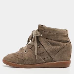Isabel Marant Grey Suede Bobby Wedge Sneakers Size 40