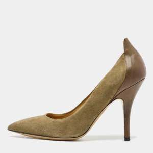 Isabel Marant Olive Green Suede and Leather Pointed Toe Pumps Size 38