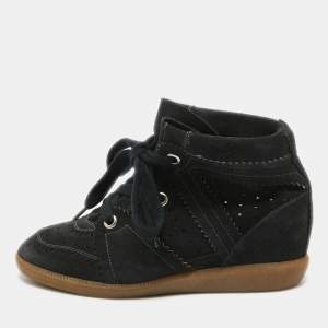 Isabel Marant Black Suede Bobby Wedge Sneakers Size 38