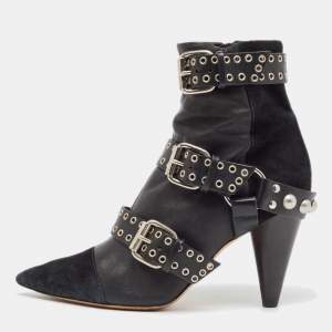 Isabel Marant Black Suede and Leather Lysett Ankle Boots Size 39