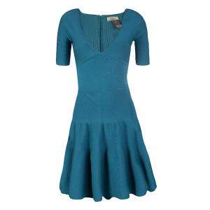 Issa Teal Blue Rib Knit V-Neck Flared Bottom Dress M