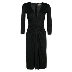 Issa Black Gathered Waist Long Sleeve Silk Jersey Dress S