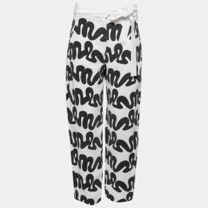 Issa Black and White Squiggle Print Waist Tie Detail Ola Pants S