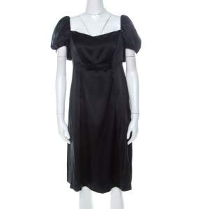 Issa Black Silk Puff Sleeve Front Bow Detail Short Dress L