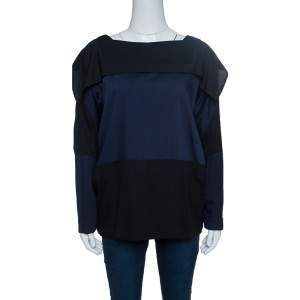 Issey Miyake Bicolor Square Neck Long Sleeve Oversized Fold Wool Top S