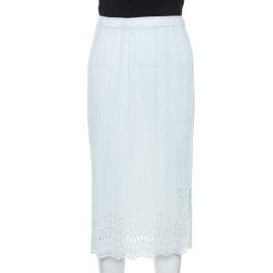 Pleats Please by Issey Miyake Pale Blue Laser Cut Crepe Midi Skirt S