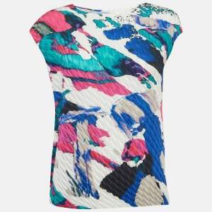 Issey Miyake Multicolor Printed Plisse Sleeveless Top S