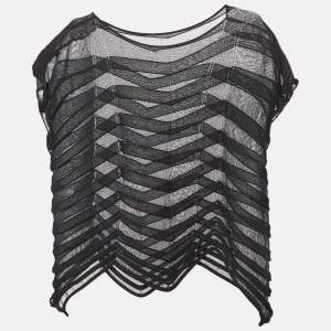 Issey Miyake Navy Blue Chevron Jelly Knit Sheer Top S