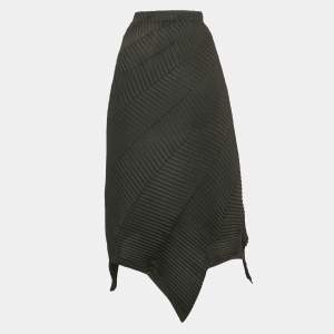 Issey Miyake Black Synthetic Plissé Asymmetric Maxi Skirt M