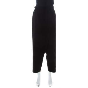 Issey Miyake Black Crepe Elasticized Waist Overlap Detail Pants XS 