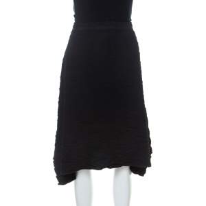 Issey Miyake Black Geometric Plisse Asymmetrical Skirt S