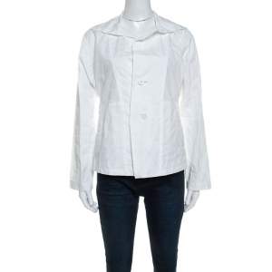 Issey Miyake White Textured Cotton Long Sleeve Jacket M