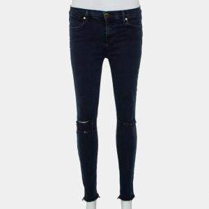 J Brand Navy Blue Denim Cropped Skinny Distressed Blue Mercy Jeans M