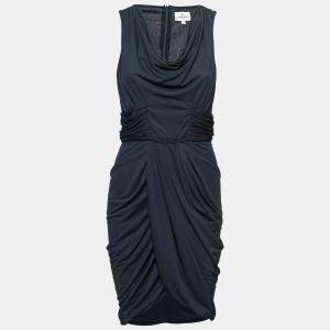 J Mendel Navy Blue Silk Jersey Draped Waist Detail Short Dress M