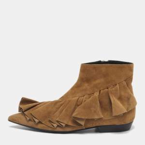 Pre Owned J.W. Anderson Brown Suede Ruffle Ankle Boots Size 36