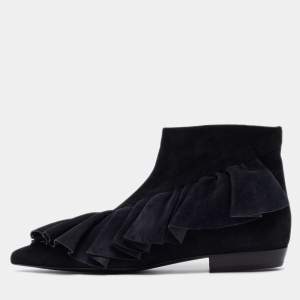 J.W.Anderson Black/Navy Blue Suede Frill Detail Ankle Boots Size 41