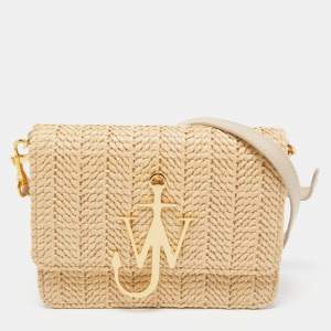 J.W.Anderson Beige Raffia and Leather Anchor Logo Crossbody Bag 