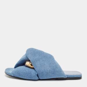 J.W.Anderson Blue Denim Chain Link Accents Flat Slide Sandals Size 41