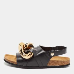 J.W. Anderson Black Leather Chain Link Flat Sandals Size 44