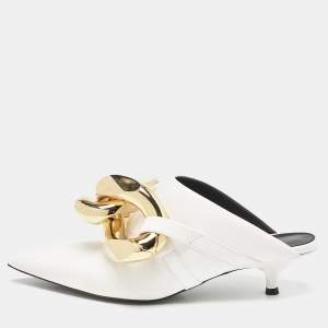 J.W.Anderson White Leather Chain Heel Mules Size 36