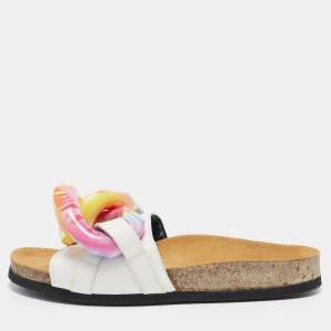 J.W.Anderson White Leather Chain Flat Slides Size 36