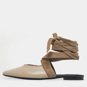 Pre Owned J.W.Anderson Beige Leather and Suede Ankle Wrap Mules Flats Size 40