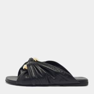 Pre Owned J.W.Anderson Black Leather Corner Flat Slides Size 36