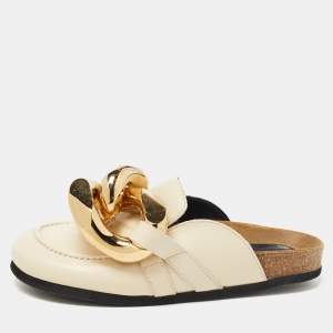 J.W.Anderson Off White Leather Chain Link Flat Mules Size 36