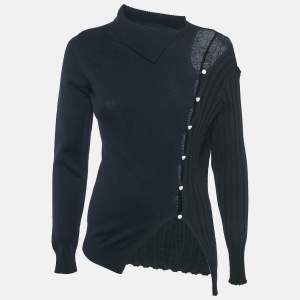 Pre Owned Jacquemus Navy Blue /Black Wool Asymmetrical Cut -out Sweater S