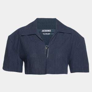 Jacquemus Navy Blue Linen & Cotton Le Haut Bebi Crop Top S