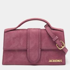 Jacquemus Burgundy Suede Le Grand Bambino Top Handle Bag