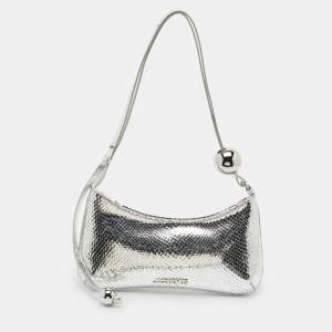 Jacquemus Silver Snakeskin Embossed Patent Leather Le Bisou Perle Shoulder Bag
