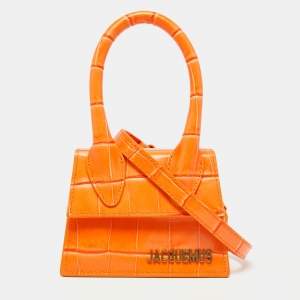 Jacquemus Orange Croc Embossed Leather Le Chiquito Mini Top Handle Bag