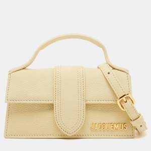 Jacquemus Light Yellow Nubuck Leather Le Bambino Mini Top Handle Bag.