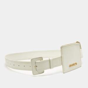 Pre Owned Jacquemus White Leather La Ceinture Carree Pouch Belt M