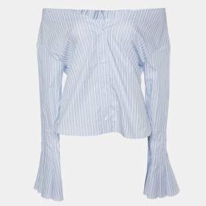 Jacquemus Blue Stripe Print Cotton Buttoned Front Top L