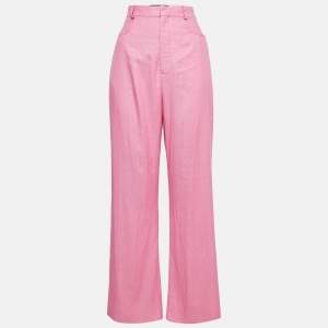 Jacquemus Pink Linen Blend Wide Leg Trousers M